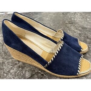 Jack Rogers Palmer Wedges Suede Espadrille Open Toe Midnight Blue Gold Sz‎ 12M